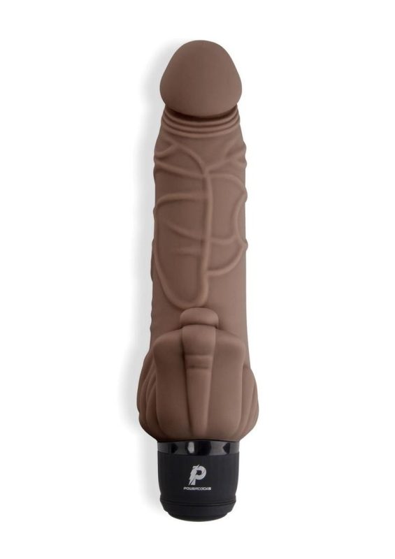 Powercocks Silicone Realistic Vibrator with Clitoral Stimulator 7in - Chocolate
