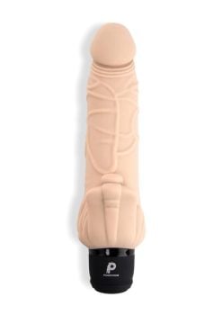 Powercocks Silicone Realistic Vibrator with Clitoral Stimulator 7in - Vanilla