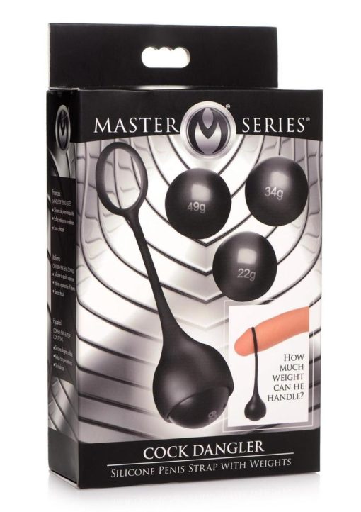 Master Series Cock Dangler Silicone Penis Strap with Weights - Black