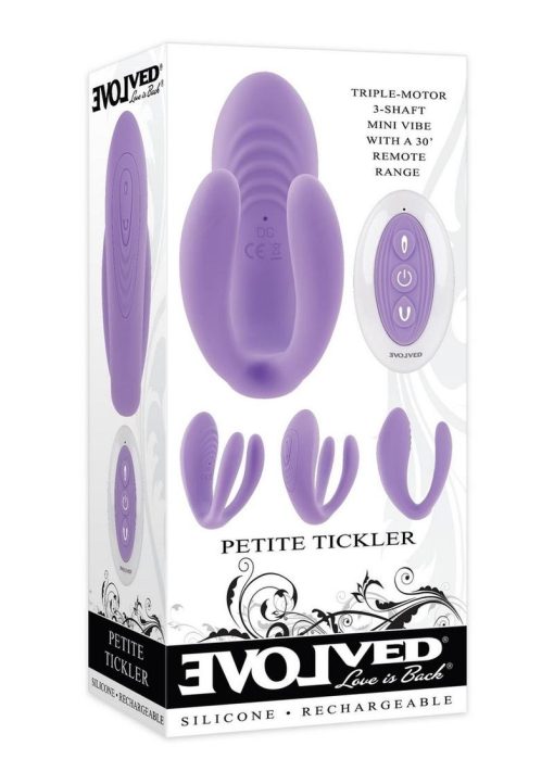 Petite Tickler Rechargeable Silicone Triple Stimulating Mini Vibrator with Remote Control - Lavender