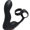 Swell Rechargeable Silicone Inflatable 10X Vibrating Prostate Plug with Cock andamp; Ball Ring and Remote Control - Black