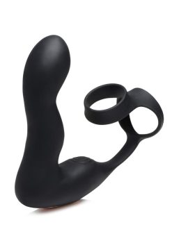 Swell Rechargeable Silicone Inflatable 10X Vibrating Prostate Plug with Cock andamp; Ball Ring and Remote Control - Black