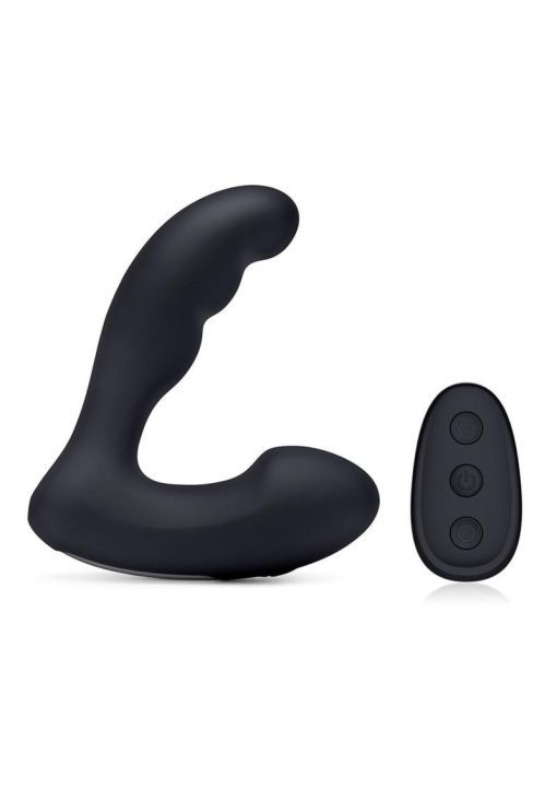 Blue Line Prober Silicone Rechargeable Dual Vibrating Remote Controlled Prostate Stimulator - Black