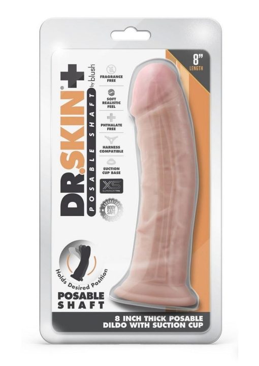 Dr. Skin Plus Thick Posable Dildo with Suction Cup 8in - Vanilla