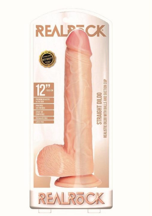 RealRock Curved Realistic Dildo with Balls and Suction Cup 12in - Vanilla