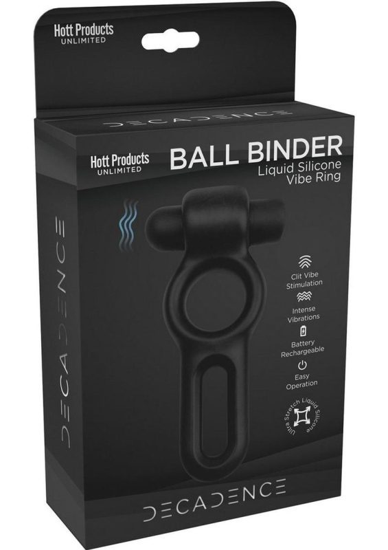 Decadence Ball Binder Silicone Vibrating Cock andamp; Ball Ring - Black