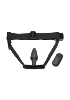 Master Series Bum-Tastic 28X Rechargeable Silicone Anal Plug with Harness andamp; Remote Control - Black
