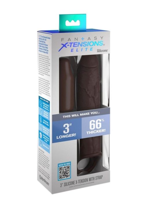 Fantasy X-Tension Elite Silicone Extension Sleeve with Strap 7in - Chocolate