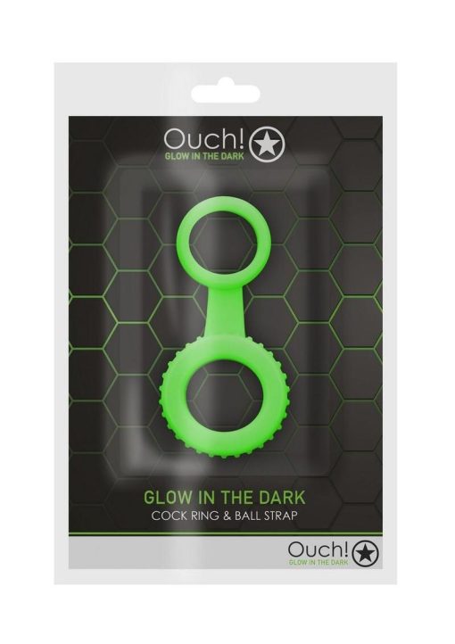 Ouch! Cock Ring and Ball Strap Silicone Glow in the Dark - Green