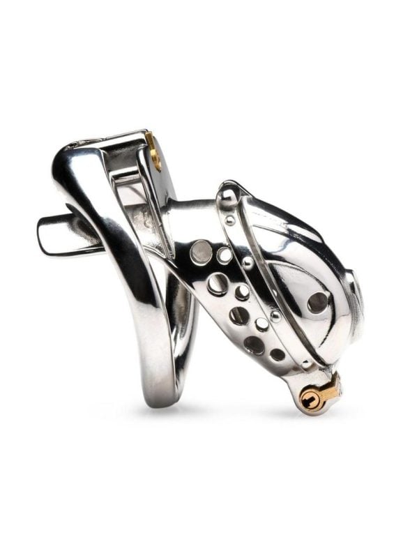 Master Series Entrapment Deluxe Locking Chastity Cage - Silver