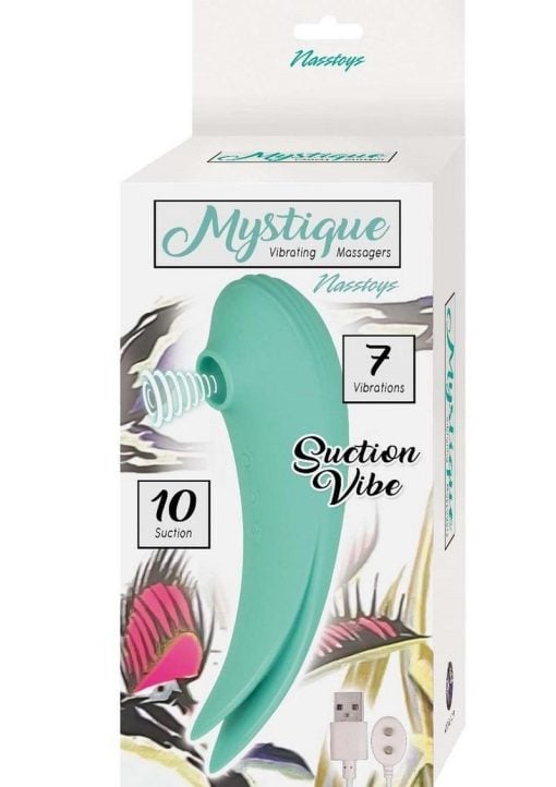 Mystique Suction Vibrating Rechargeable Silicone Massager - Aqua