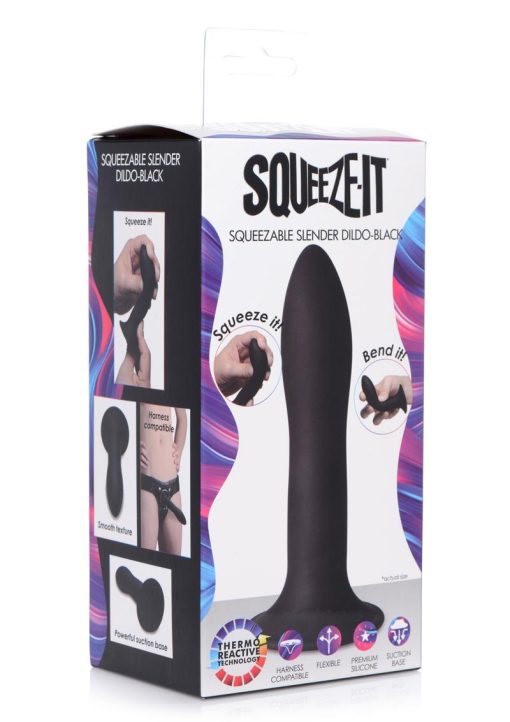 Squeeze-It Squeezable Slender Silicone Dildo 5.3in - Black