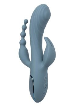 III Triple Ecstasy Rechargeable Silicone Stimulating Vibrator - Blue