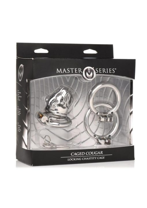 Master Series Caged Cougar Stainless Steel Locking Chastity Cage - Silver