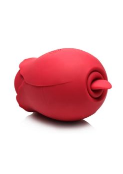 Bloomgasm Double Tease Rose 10X Rechargeable Silicone Sucking and Licking Stimulator - Red