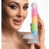Lollicock Glow in the Dark Rainbow Silicone Dildo with Balls 7in
