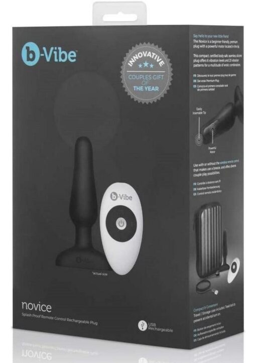 B-Vibe Novice Plug Rechargeable Silicone Anal Plug with Remote Control - Black