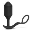 B-Vibe Vibrating Snug and Tug Rechargeable Silicone Cock Ring andamp; Anal Plug - XLarge - Black