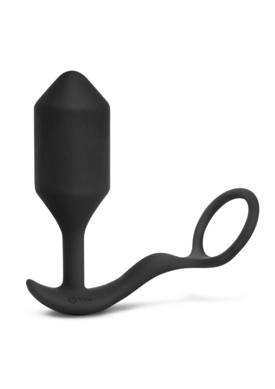 B-Vibe Vibrating Snug and Tug Rechargeable Silicone Cock Ring andamp; Anal Plug - XLarge - Black