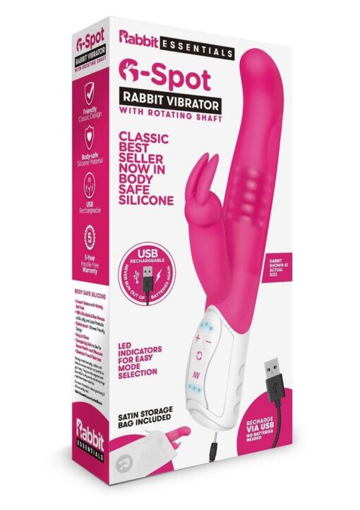 Rabbit Essentials Silicone Rechargeable G-Spot Rabbit Vibrator - Hot Pink
