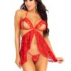 Leg Avenue Lace Flyaway Babydoll with Ruffle Peek-A-Boo Cups and Lace G-String (2 Piece) - Medium - Red