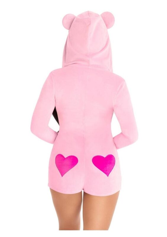 Leg Avenue Sweetheart Bear Velvet Zip Up Romper with Heart Accent - Small - Pink