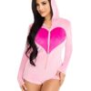 Leg Avenue Sweetheart Bear Velvet Zip Up Romper with Heart Accent - Medium - Pink
