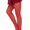 Leg Avenue Love Struck Heart Net Tights - O/S - Red