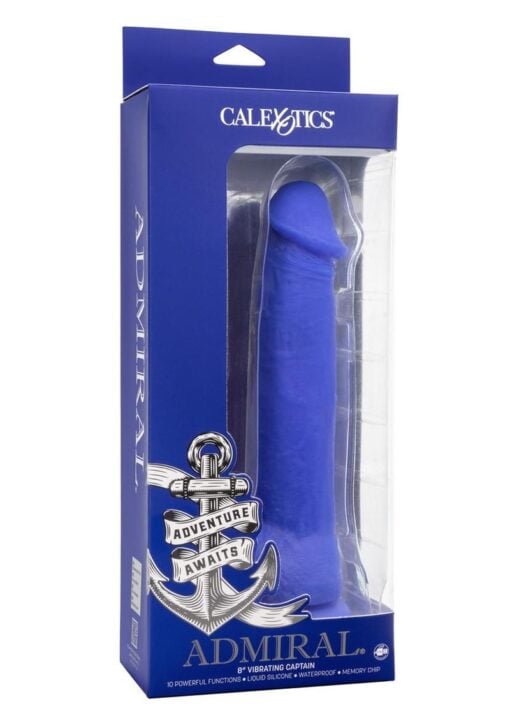 Admiral Vibrating Captain Rechargeable Silicone Dildo 8in - Blue