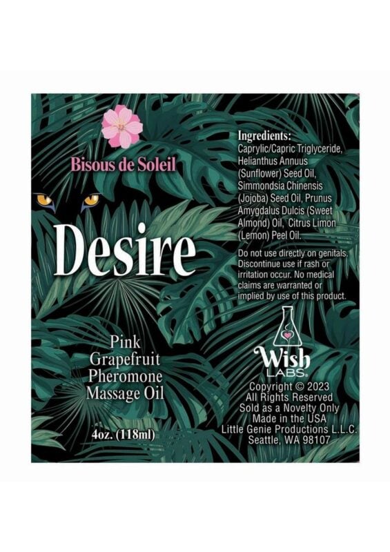 Desire Pheromone Massage Oil 4oz - Pink Grapefruit
