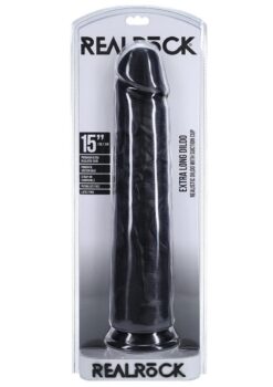 RealRock Ultra Realistic Skin Extra Large Straight Dildo with Suction Cup 15in - Chocolate