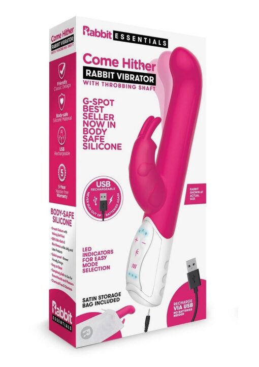 Rabbit Essentials Silicone Rechargeable Come Hither G-Spot Rabbit - Hot Pink