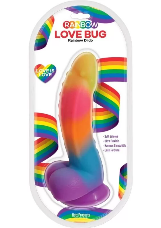 Love Bug Silicone Dildo with Suction Cup 7in - Rainbow