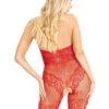 Leg Avenue Seamless Rhinestone Fishnet Bodystocking with Keyhole and Lace Lingerie Detail - O/S - Red