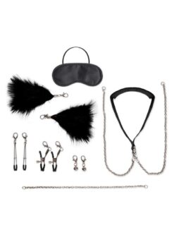 Lux Fetish Interchangeable Collar and Nipple Clip Set (12 Piece) - Black
