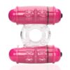 4B Double Wammy Silicone Rechargeable Dual Vibrating Couples Cock Ring - Strawberry