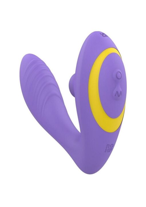 Romp Reverb Rechargeable Silicone Rabbit Vibrator with Clitoral Air Stimulator - Purple/Yellow