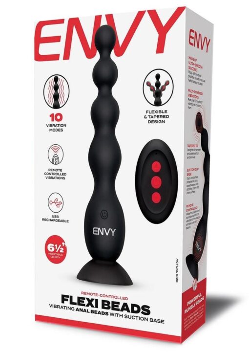Envy Toys Remote Controlled Flexi Beads Rechargeable Silicone Vibrating Anal Beads with Suction Base - Black
