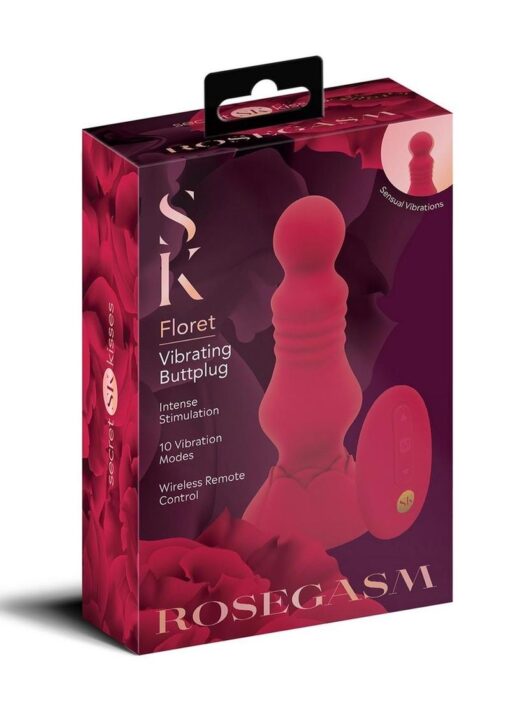 Secret Kisses Remote Control Rechargeable Silicone Vibrating Floret Buttplug - Red