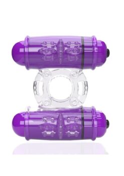 4T Double Wammy Silicone Rechargeable Dual Vibrating Couples Cock Ring - Grape
