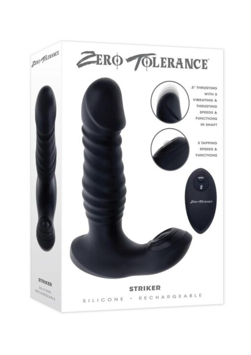 Zero Tolerance Striker Rechargeable Silicone Thrusting Anal Vibrator with Remote Control - Black