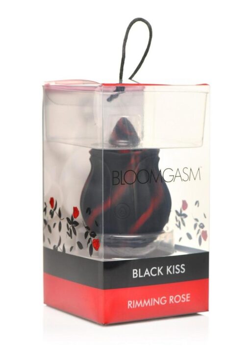 Bloomgasm Black Kiss Rimming Rose Rechargeable Silicone Clitoral Vibrator - Black/Red