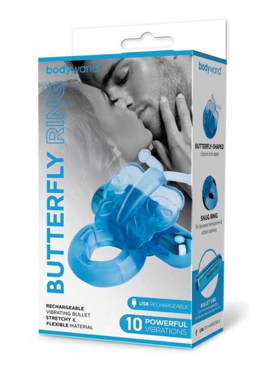 Bodywand Rechargeable Silicone Butterfly Ring - Blue