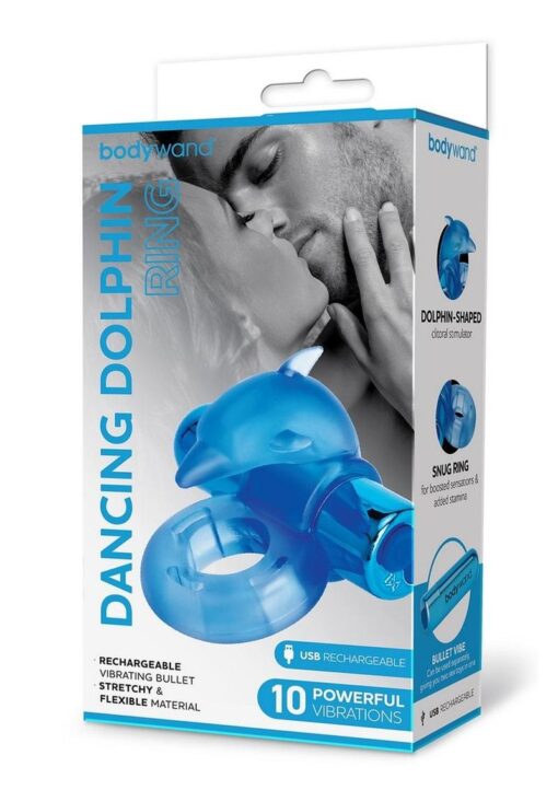 Bodywand Rechargeable Silicone Dancing Dolphin Ring - Blue