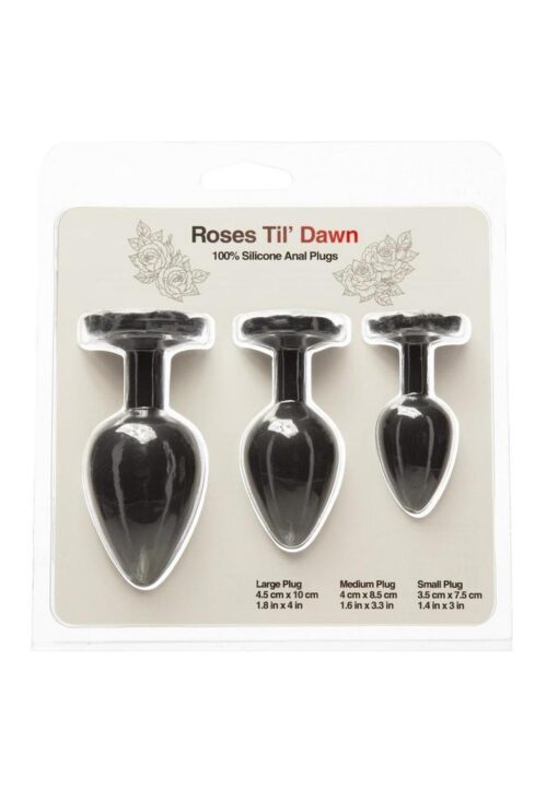 Roses Til Dawn Silicone Butt Plug Set (3 Piece) - Black