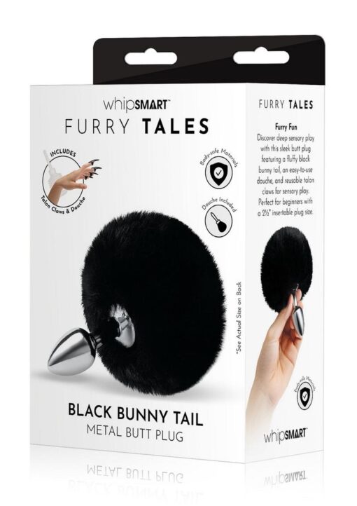 Whipsmart Fluffy Bunny Metal Plug with Tail 2.5in - Black