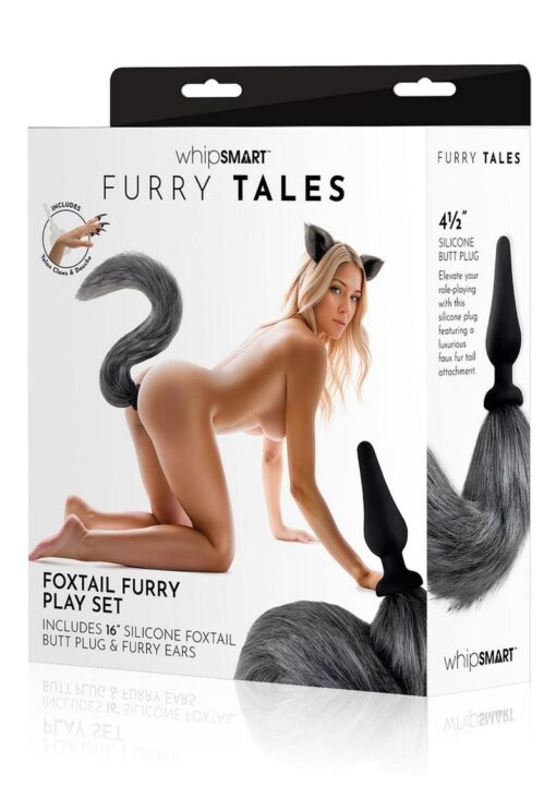 Whipsmart Foxtail Furry 16in Playset with Silicone Butt Plug 4.5in - Black/Grey
