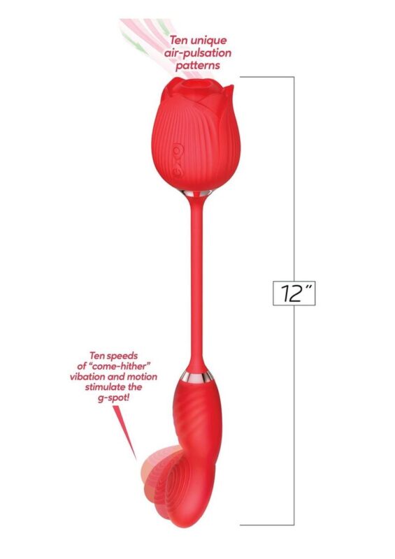 Wild Rose Come Hither Rechargeable Silicone Dual Stimulator with Clitoral Suction - Red