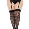 Leg Avenue Wild Rose Net Thigh Highs - 1X-2X - Black