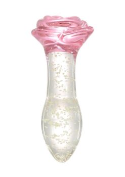 Juicy Glass Rose Glow in The Dark Butt Plug - Clear/Pink